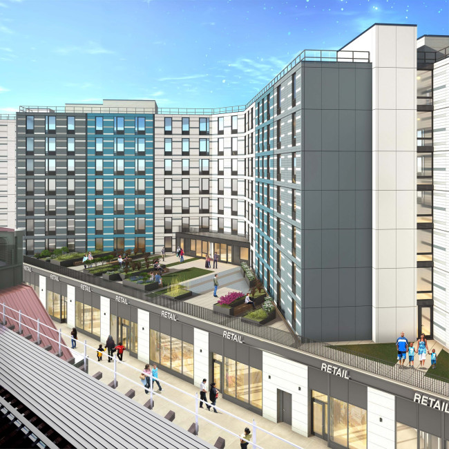 A rendering of the eight-story building at 1510 Broadway in Bedford-Stuyvesant, Brooklyn.